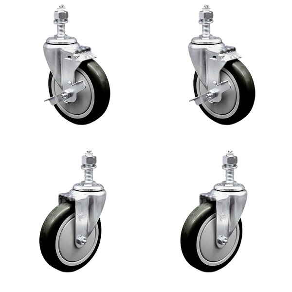Service Caster 5 Inch SS Black Polyurethane Swivel 1/2 Inch Threaded Stem Caster Brakes SCC, 2PK SSTS20S514-PPUB-BLK-TLB-121315-2-S-2 - main